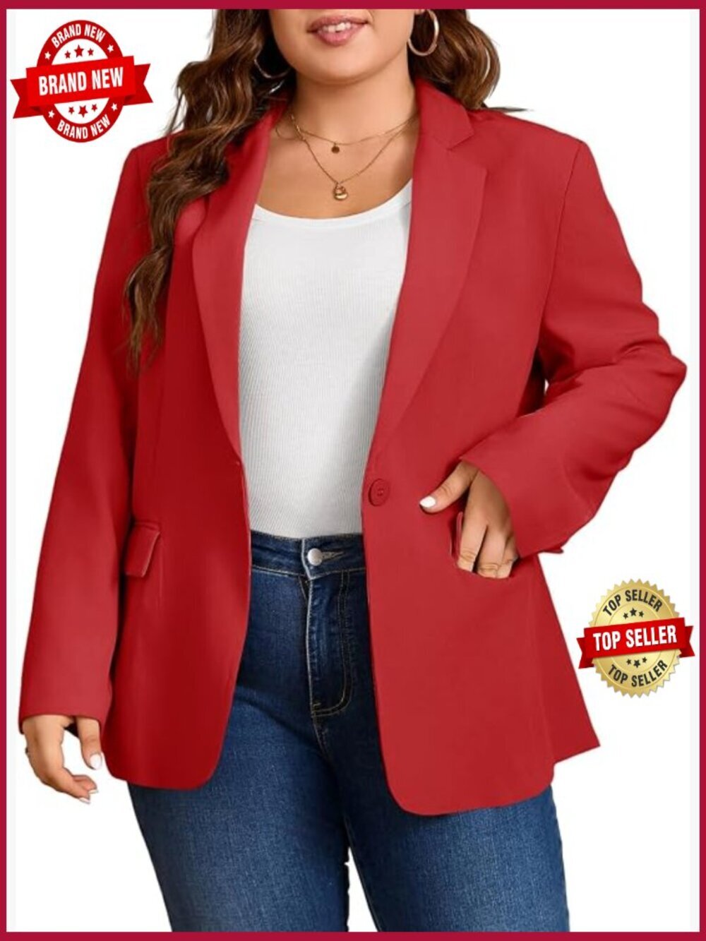 Plus Size Open Front Blazer Long Sleeve Work Office Suit Jacket